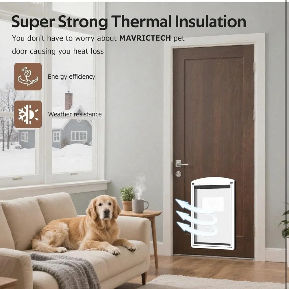MAVRICTECH Door Mount‎ Pet Door Medium Dog White Plastic Magnetic Flap Insulated